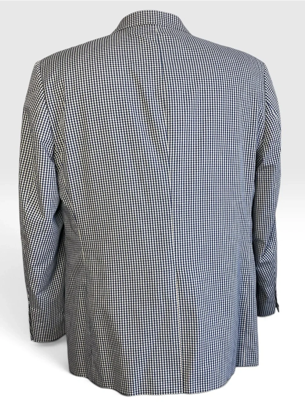 Orvis Navy Beige Gingham Check 3 Button Sport Coat Blazer Cotton Preppy Size 46R